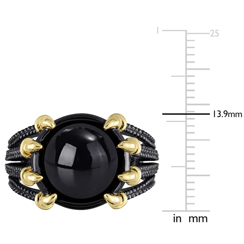 Miadora Mens 6 ct TGW Black Agate Roped Split-Shank Ring in Yellow and Black Silver