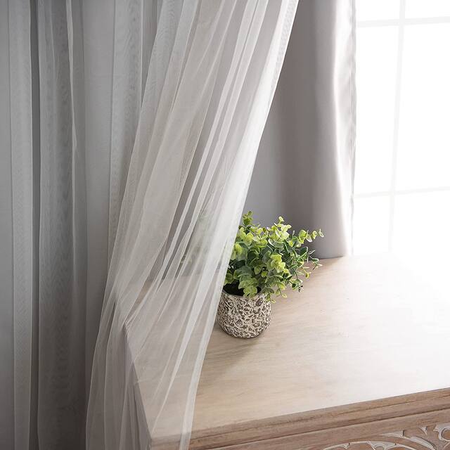 Aurora Home Star Punch Tulle Overlay Blackout Curtain Panel Pair