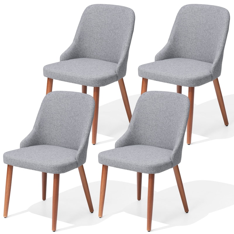 Modern Dining Chair Upholstered Accent Chairs with Solid Wood Legs - Light Grey - 4PC