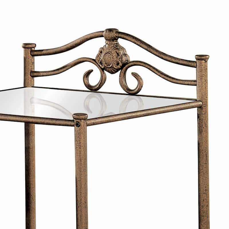 Kish 32 Inch 2 Shelf Nightstand, Tempered Glass Top, Brushed Antique Gold