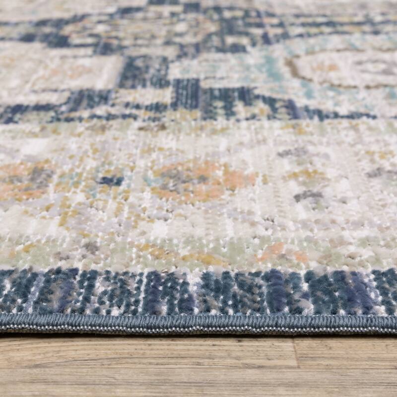 Calliope Textural Distressed Traditional Navy/ Ivory Area Rug