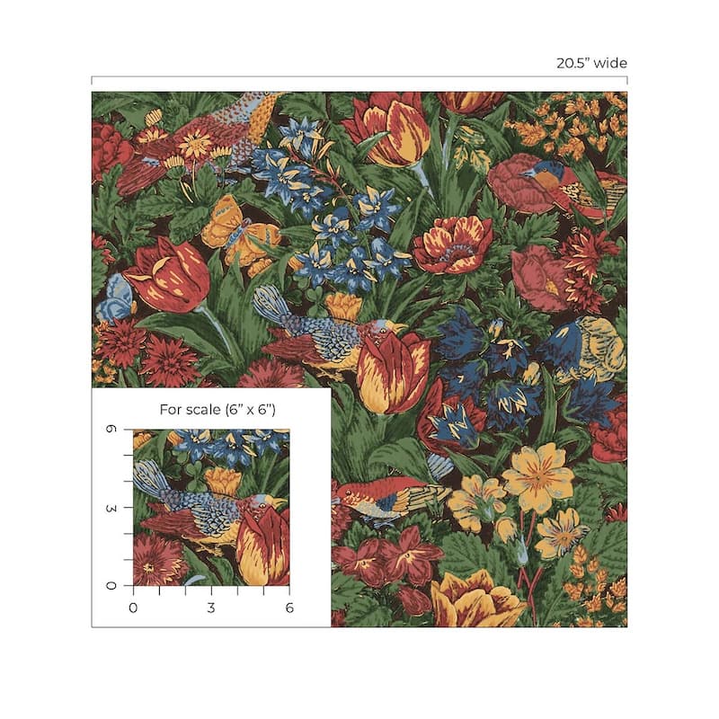 NextWall Bird Floral Peel and Stick Wallpaper