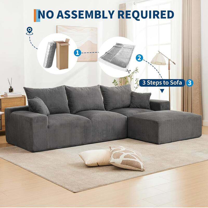110" Oversized L-Shaped Sectional Sofa with Right Chaise, Cloud Couch with Corduroy & Memory Foam