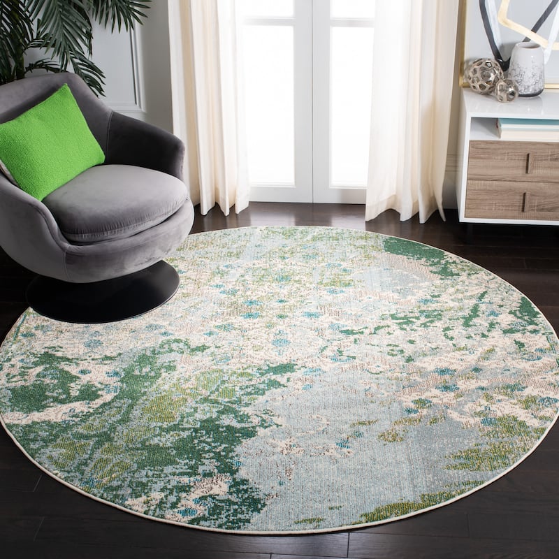 SAFAVIEH Monaco Yuha Modern Abstract Rug - 6'7" Round - Green/Turquoise