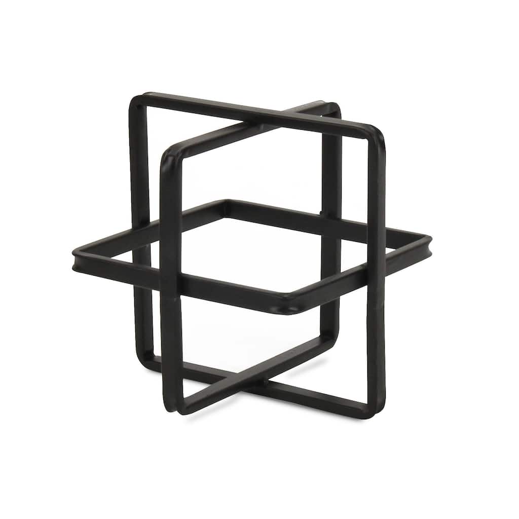 HomeRoots 6" Black Metal Abstract Cube Sculpture - 6" H x 6" W x 6" D