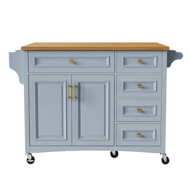 Haloi MDF Rolling Kitchen Island with Drop Leaf and 5 Drawers(52-in x30-in x36-in)