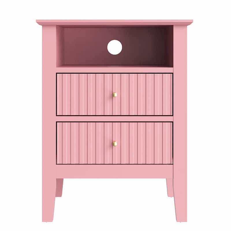 2 Drawers Nightstand with Charging Station