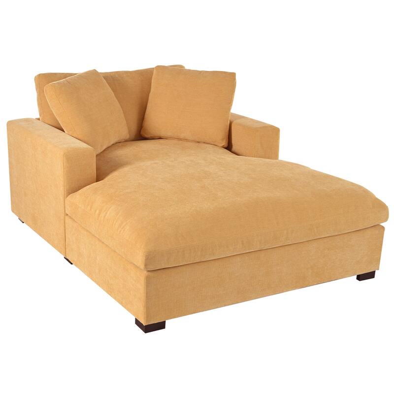 Yellow Modern 53.5" Chaise Lounge Chair with Solid Wood Legs and Pillows for Living Room