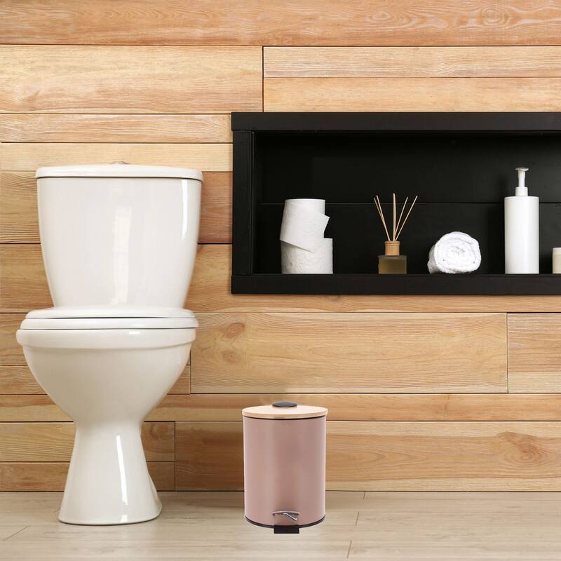 Stylish Trash Can with Bamboo Lid and Pedal, 2.5L Capacity - 9.2" H x 8" L x 8" W