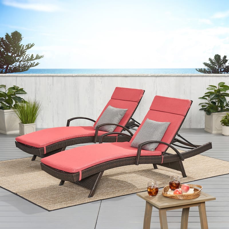 Vilano Outdoor Cushioned Lounge Chair (Set of 2) by Christopher Knight Home - Multibrown/TexturedRedCushion