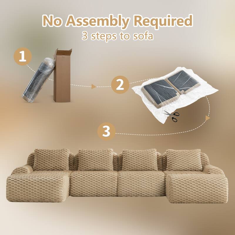 Oversized Modular Sectional Sofa with Movable Ottoman, 4 Seat Modern Flannelette Fabric Sofa Set Floor Armrests Sofa