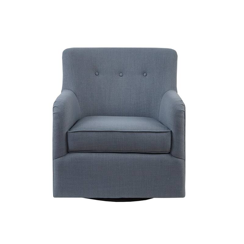 Roomfitters 360 Degree Swivel Accent Chair, Button Tufted Back Armchair, Upholstered Transition Lounge Seating, Blue
