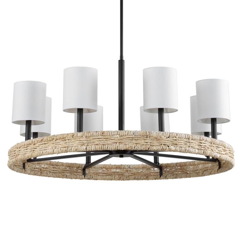 8-Light Rattan Circular Ceiling Chandelier - 36.5" - Bronze and White