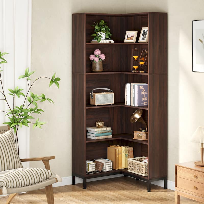 71 Inches Corner Bookcase, 6-Tiers L-Shaped Bookshelf Display Shelf