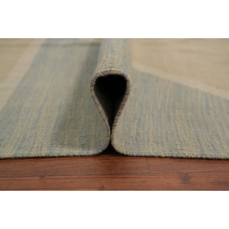 Hand Woven Oriental 100% Wool Carpet Southwestern Modern Beige & Ivories Kilim Area Rug - 9' 9'' X 6' 6''