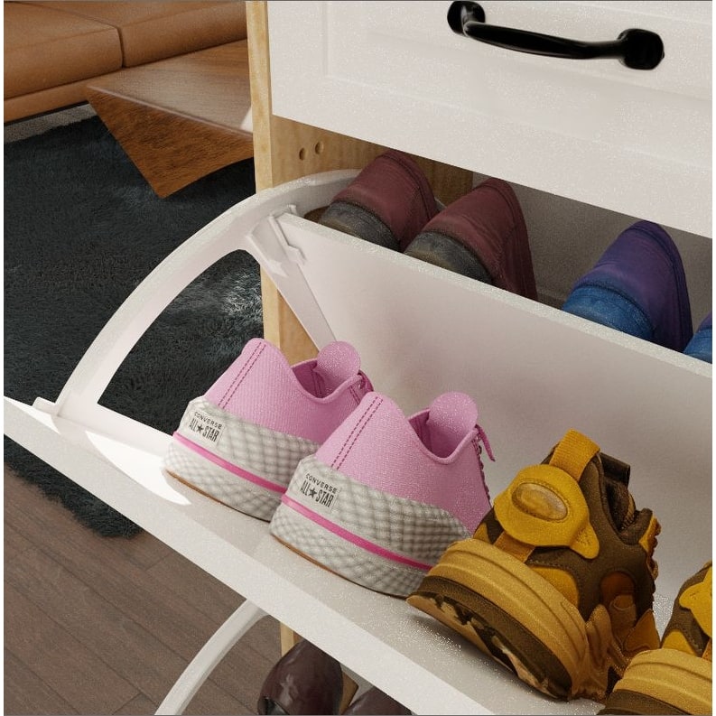 Wood Shoe Storage Cabinet 24-Pair Foldable Compartments Shoe Cabinet with 2-Drawer,3 Flip Drawers & Hanger