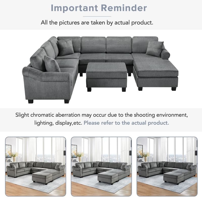 111.8" Modern Chenille Upholster U-shaped Sectional Sofa with Movable Storage Ottoman
