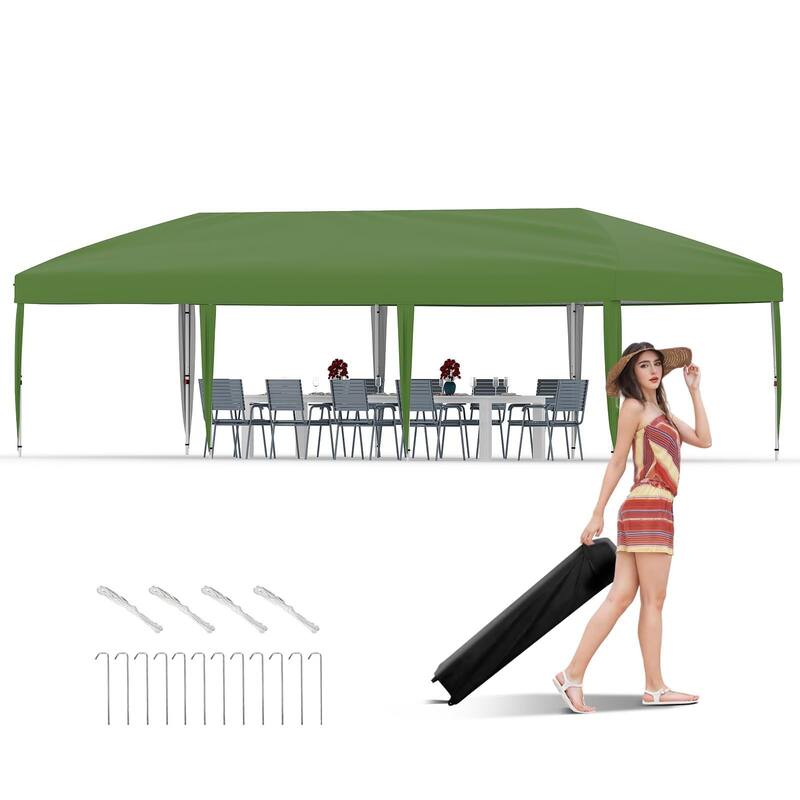 10x30 Pop Up Canopy, 3 Adjustable Height - 10*30Ft - Green