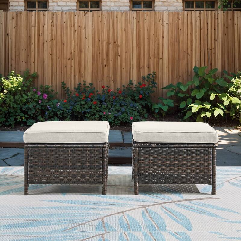 Outdoor Ottomans for Patio Set of 2 PE Wicker