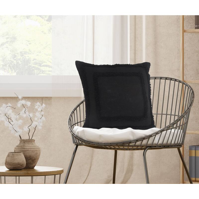 20" Black Solid Tufted Square Throw Pillow
