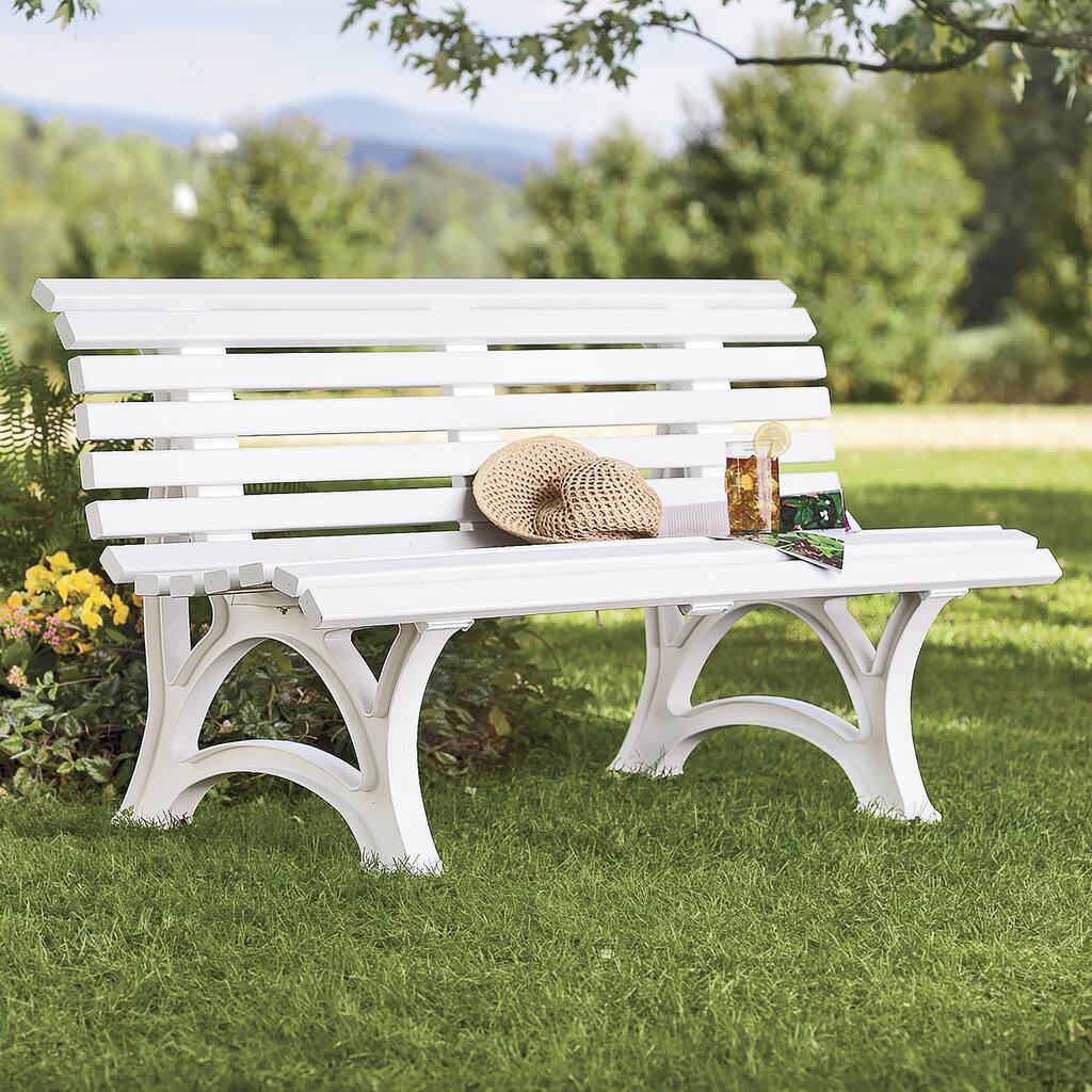 56 in. Ergonomic Weatherproof PVC Outdoor Garden Bench