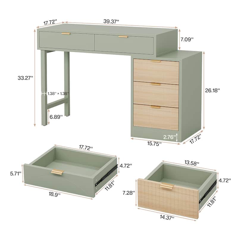 Reversible Computer Desk with 5 Drawers for Home Office