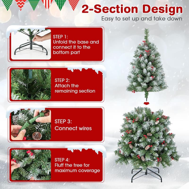 Gymax 5 FT Pre-Lit Christmas Tree Artificial Hinged Christmas Tree w/