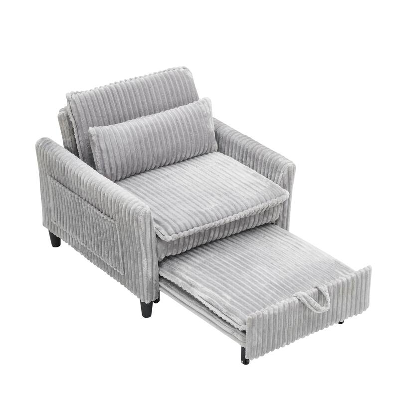 Corduroy Accent Chair Convertible Chaise Lounge, Single Sofa Chair Lounge Chair Pull-out Sleeper Sofa Bed