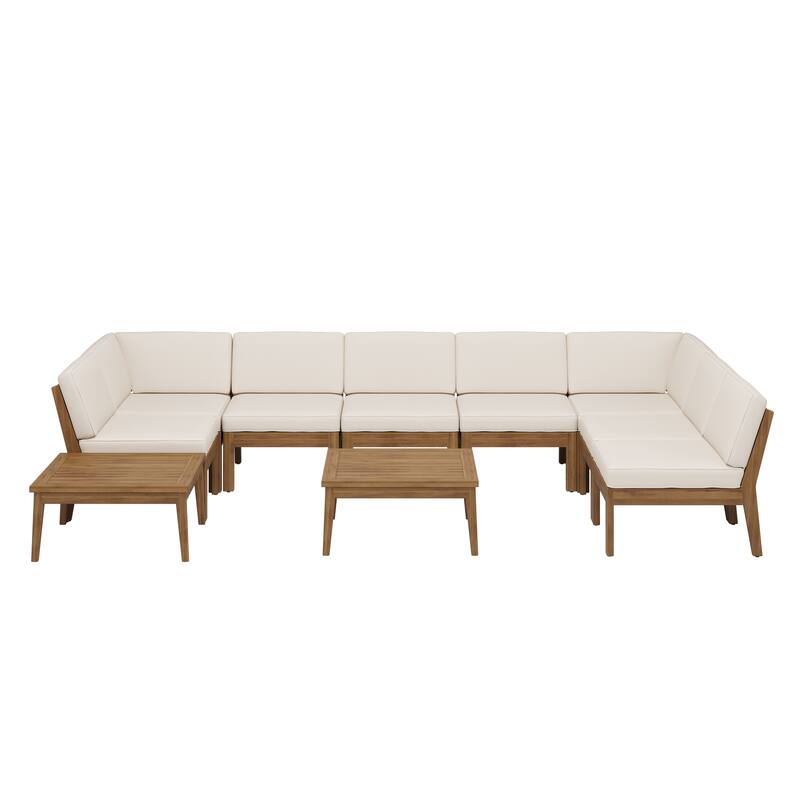 Christopher Knight Home - Xanthe Acacia Wood Patio 10 Piece Sectional Sofa Set with Water Resistant Cushion
