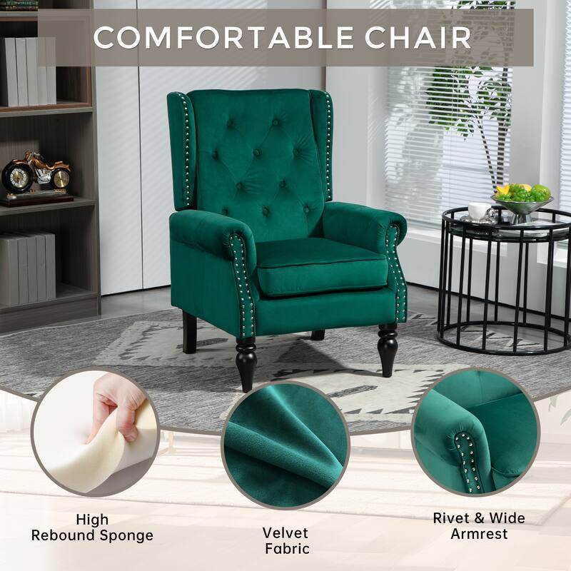 Tufted High Back Chair Living Room Wood Frame Armchair
