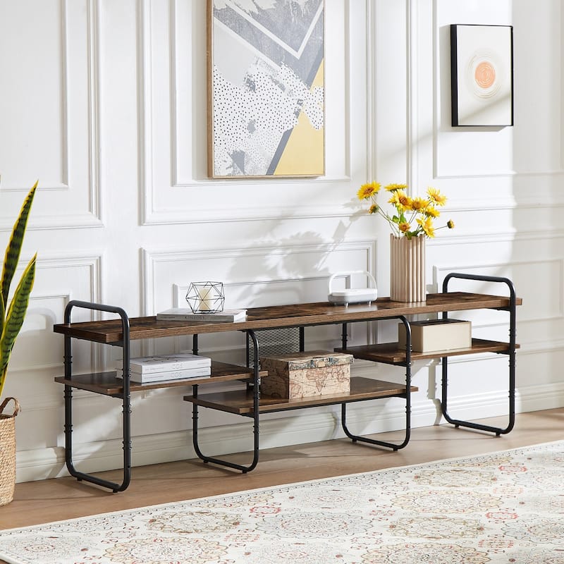 VECELO Industrial TV Stand for TV up to 71 inch,Entertainment Center TV Console Table