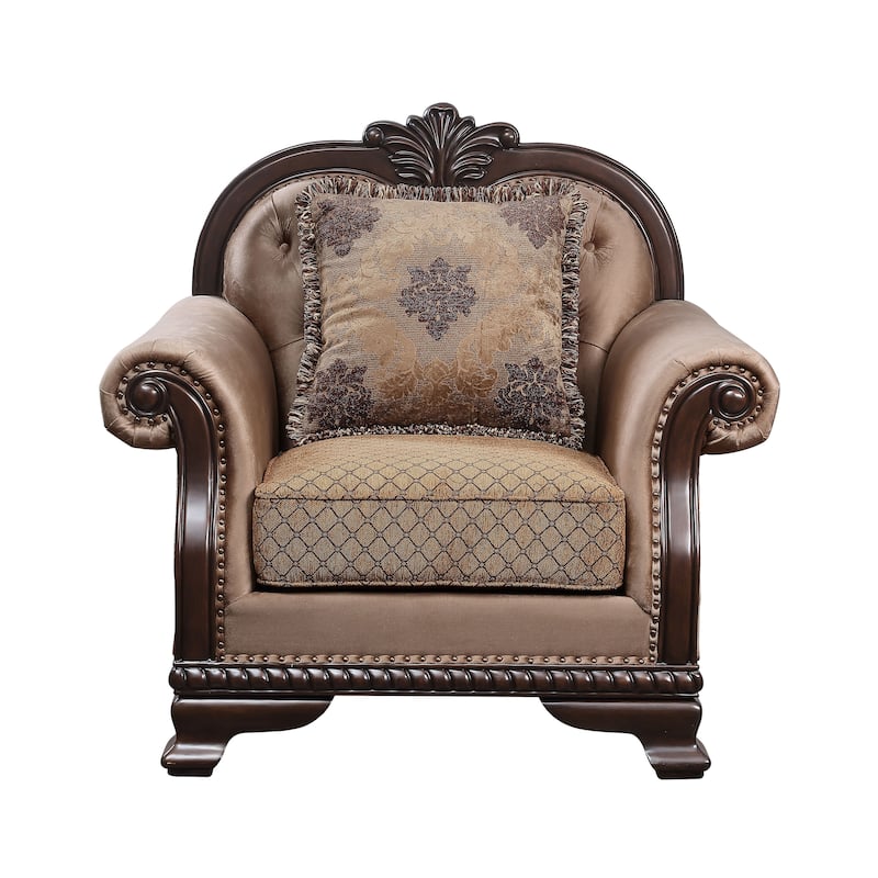 Louis Espresso Button-Tufted Accent Chair with Nailheads Trim