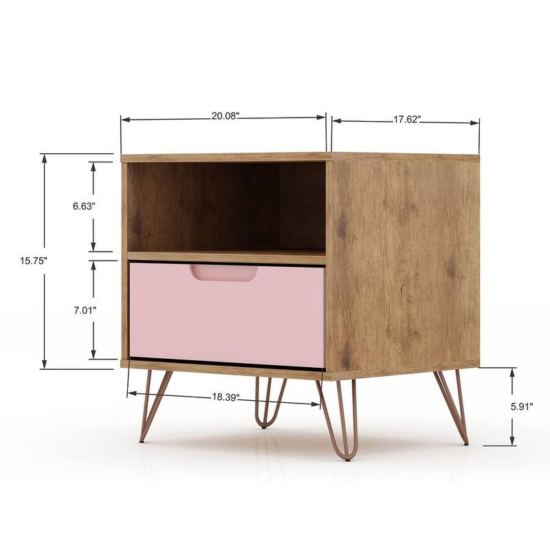 Manhattan Comfort Rockefeller 1-Drawer Nightstand (Set of 2)