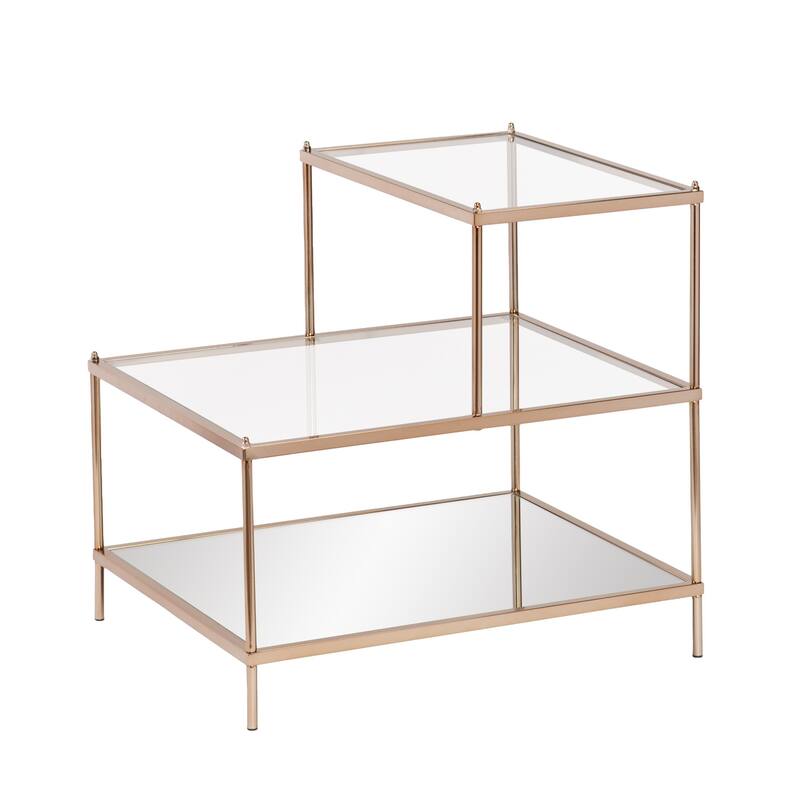 HomeRoots 24" Gold And Clear Glass Tiered Rectangular End Table - 20.5