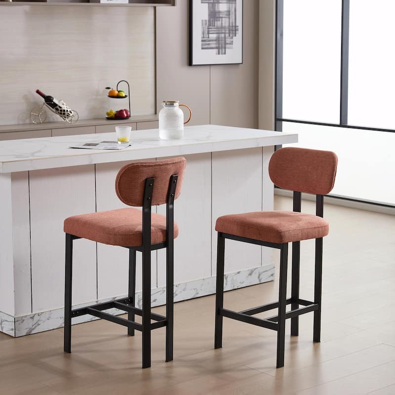 Bar Stools Set of 2, 26 Inch Modern Upholstered Fabric Counter Height Barstools