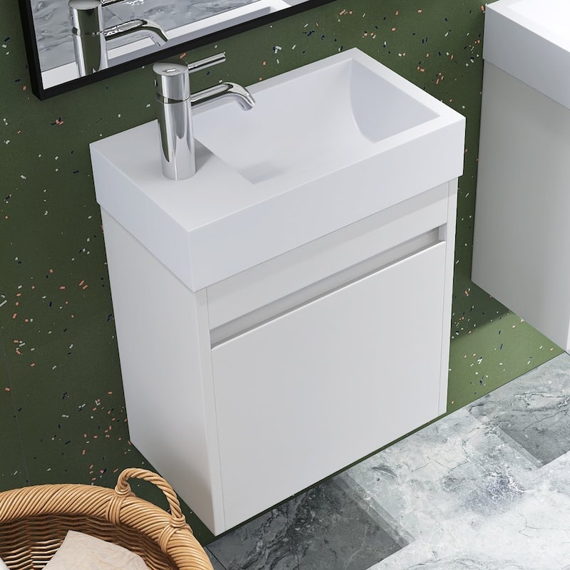18 in.Mini Bath Vanity Set with Cultured Marble Vanity Top - White Straight Grain
