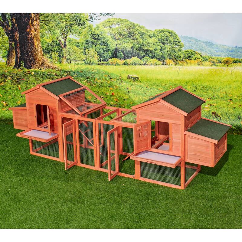 Chicken Coop Duplex with Outdoor Run,Easy To Assemble