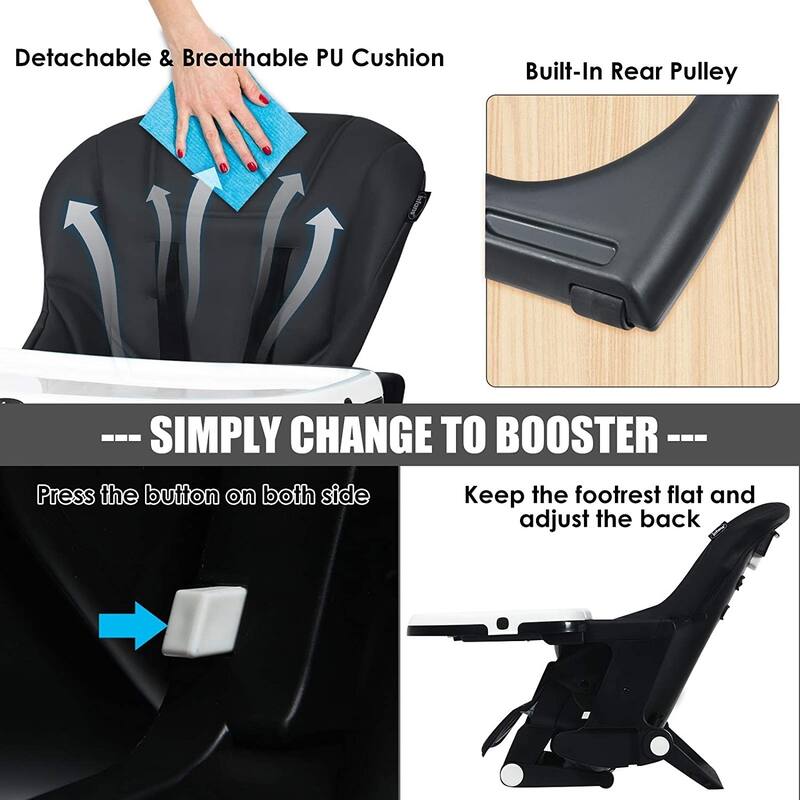 4 in 1 High Chair-Booster Seat with Adjustable Height and Recline - 21 x 28 x 41 inch (MAX)