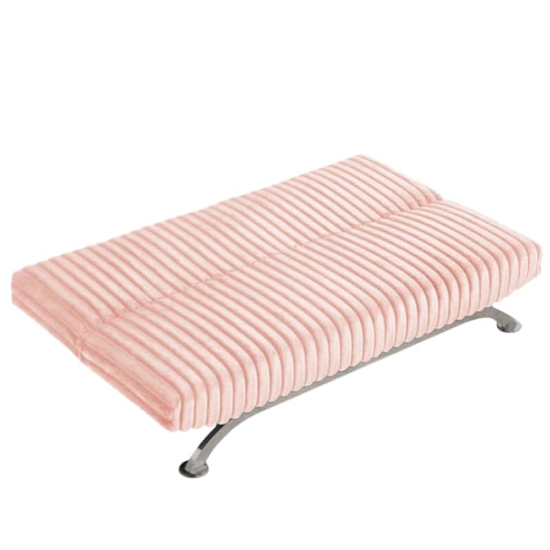 Villy Futon Sofa Bed, Chrome Metal Legs, Pink Channel Tufted Fabric