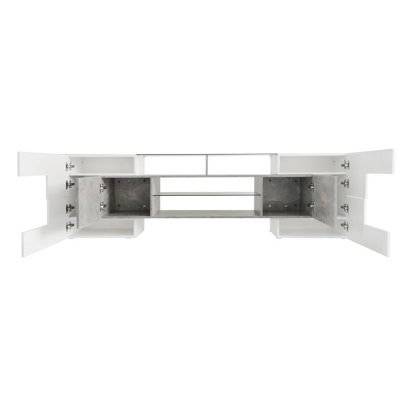 Modern TV Stand with Glass Shelves, Light Clips, TV Storage Cabinet Living Room Entertainment Center for TVs up to 88"