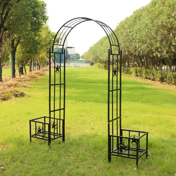 Herche 7.5-foot Metal Garden Arch with Planter Boxes For Climbing Plant ...