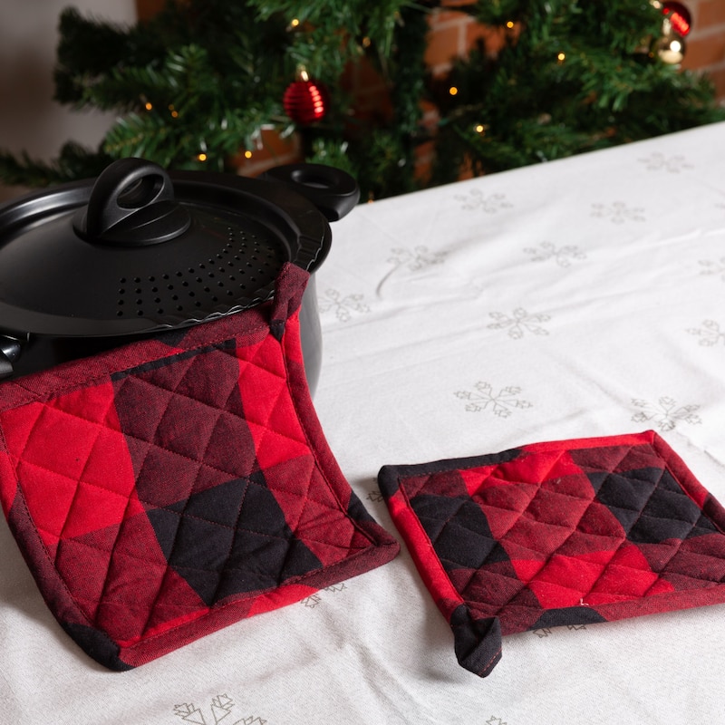 Fabstyles Buffalo Check Set of 2 Terry Cotton Pot Holder - 8x8