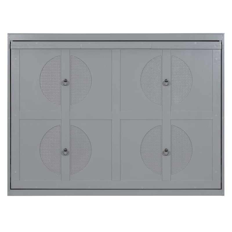 Full Size Murphy Bed Cabinet,Space Saving Foldable Wall Bed with Rattan Design, Dual-Piston Mechanism