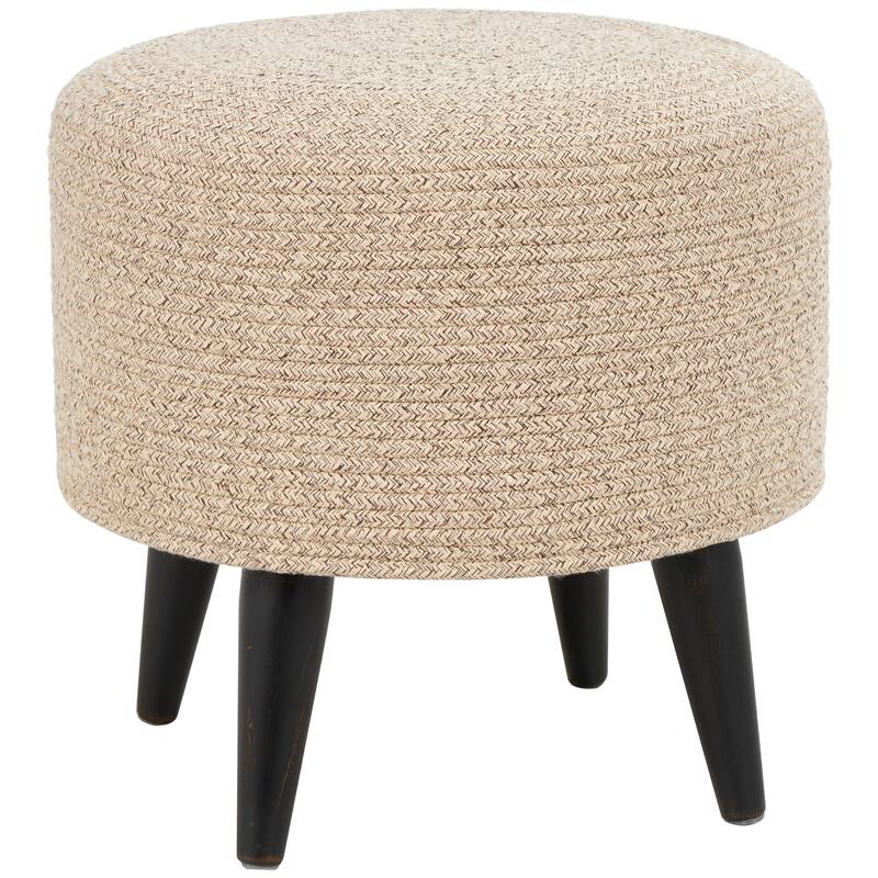 Light Gray or Beige Polyester Chevron Textured Stool with Black Wooden Legs