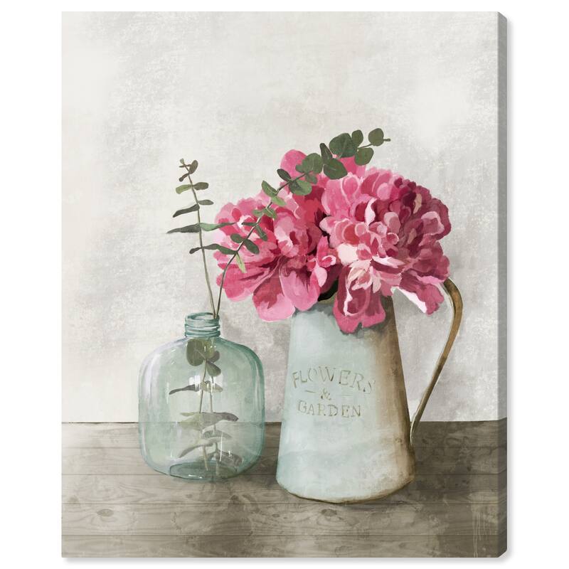 Wynwood Studio Canvas Floral and Botanical Simple Contemporary Vase Pink and Rustic Wall Art Canvas Print - Pink, White