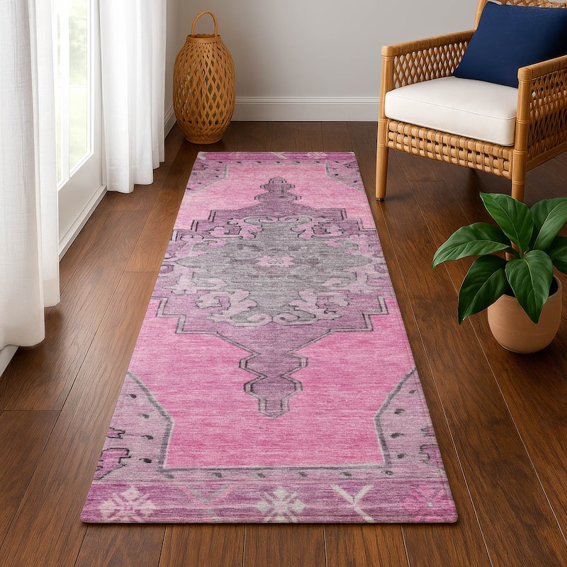 Premium Washable Super Soft Vintage Traditional Mayfield Rug - Pink - 2'3" x 7'6"