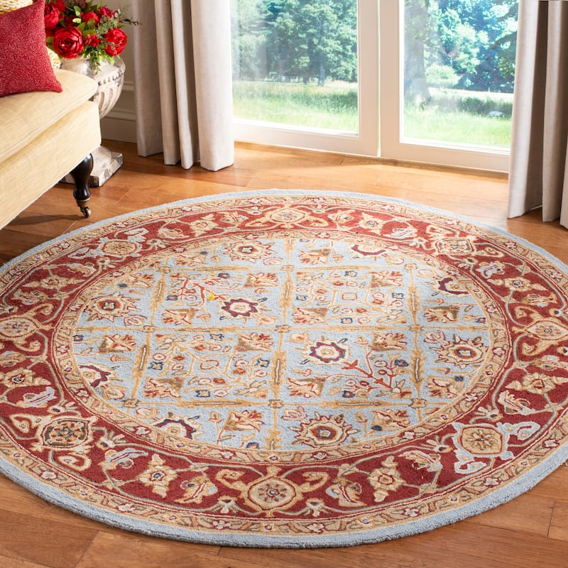 SAFAVIEH Handmade Chelsea Sassa French Country Wool Rug - 5'3" x 8'3" - Blue/Red