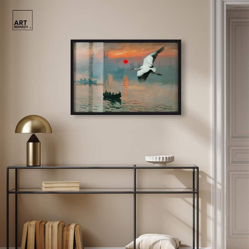 Crane Sunset Shadowbox by Art Remedy