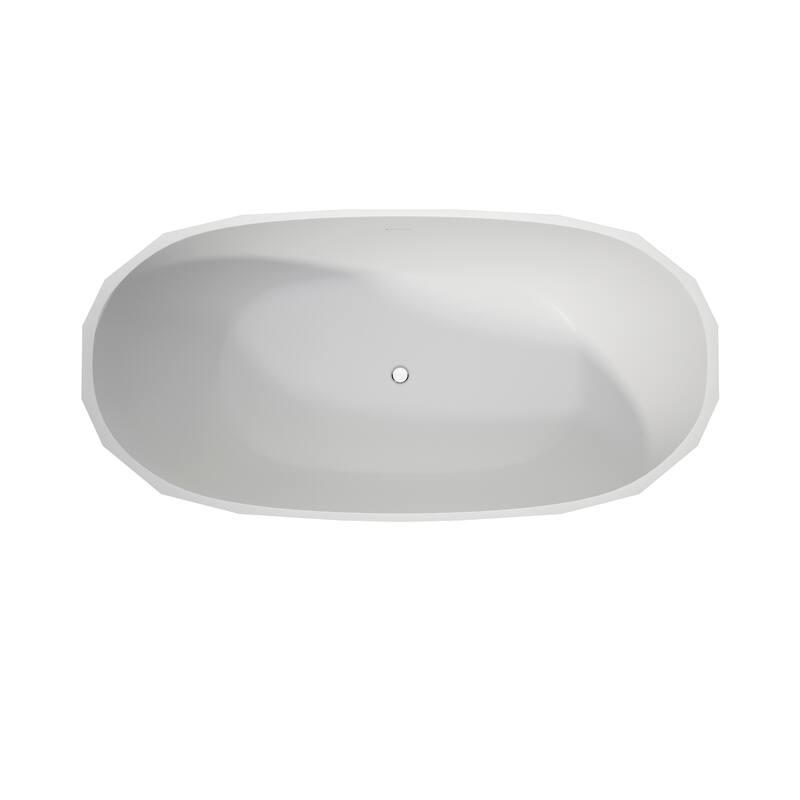 64 in. Freestanding Solid Surface Soaking Bathtub in Matte White, Elegant Oval Design with Center Drain