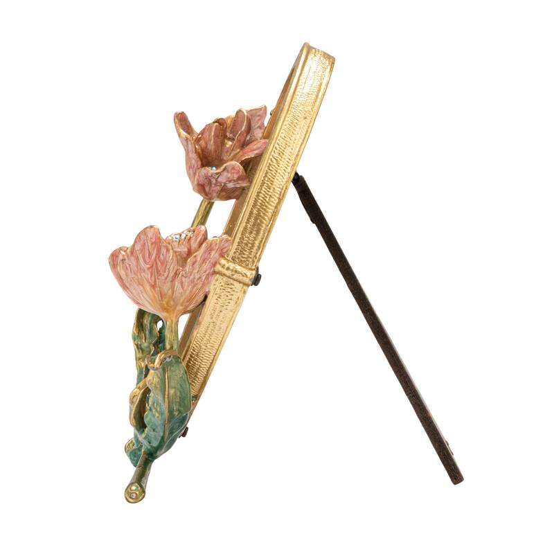 Enameled Metal Photo Frame with 3D Flowers & Jewels